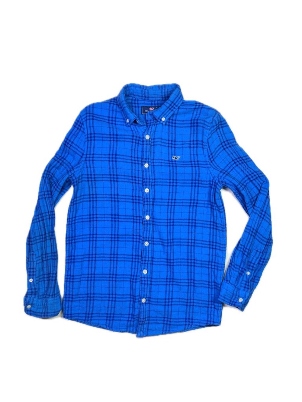 Vineyard Vines Boy's Size L Whale Shirt Blue Plaid 100% Cotton Gauzy